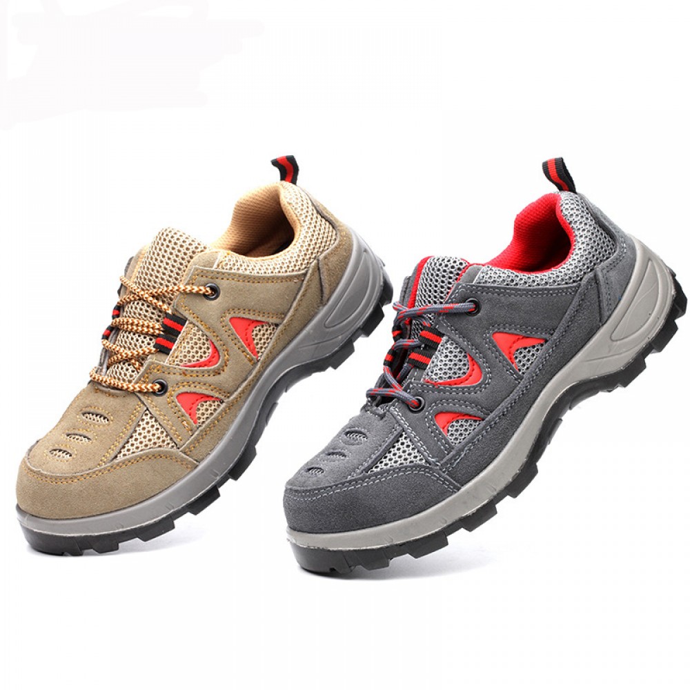 Breathable PU Sole Anti-Smashing Steel Toe Work Safety Shoes Grey/Khaki ...