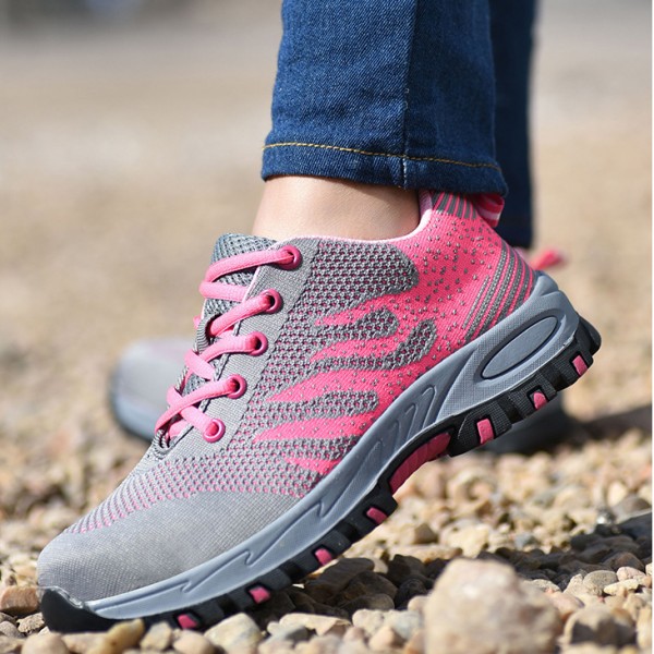 Womens Breathable Flyknit Mesh Upper Puncture Proof Anti Smashing Steel Toe Work Safety Shoes